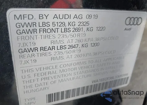 2020 Audi Q3 Premium Plus 45 Tfsi S Line Quattro Tiptronic z USA, uszkodzony, nr VIN WA1EECF38L1009399